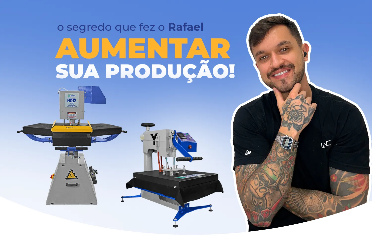 Rafael com a Prensa Manual e Giratória 3 Berços da Yguaçú Máquinas